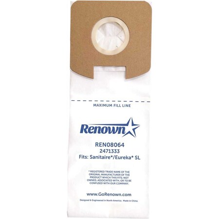 Renown Vacuum Bag for Eureka SL S782 SC785 Sanitaire LightweightsEquivalent to 61122 61125 61125A, 3PK PAP703